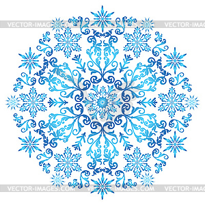 Blue gradient big snowflake on transparent - vector image