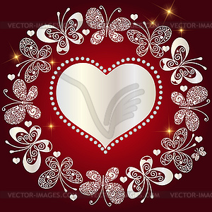 Valentine round frame with silvery heart and - vector clipart