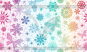 Рождественский радужный бесшовный узор со снежинками - векторизованный клипарт