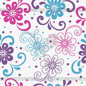 Seamless white floral pattern with colorful - vector clipart
