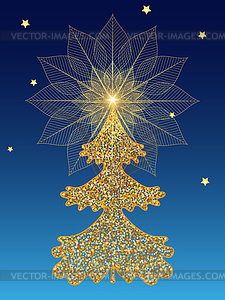 Handwork card with New Year and Christmas tree - vector clipart / vector image