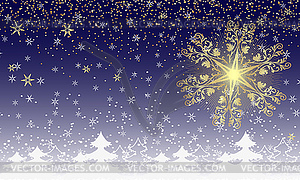 Blue frame with fairytale Christmas forest - color vector clipart