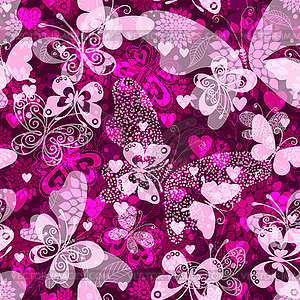 Valentine seamless pattern with hearts and - vector clip art