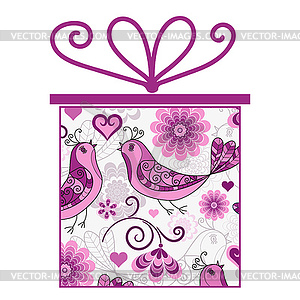 Large colorful box with holiday gifts with purple - vector image