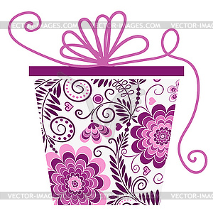 Large colorful box with holiday gifts with purple - vector clip art