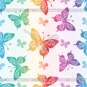 White spring seamless pattern with flying colorful - vector image