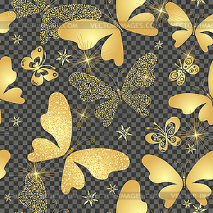 Seamless pattern with golden stylized butterflies - vector image