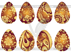 Festive set of decorated golden Easter eggs on - vector clipart