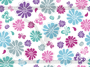 Spring seamless pattern with pastel flowers - vector image