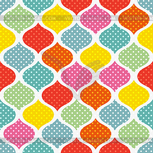 Bright geometric pattern with polka dot shapes in - color vector clipart