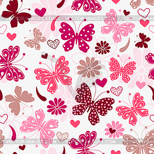 Seamless valentines pattern with pink hearts and - vector image