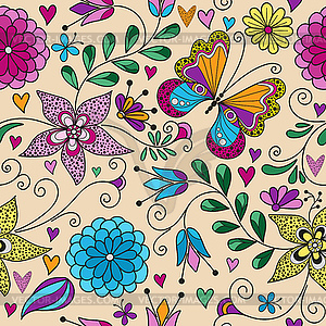 Seamless colorful floral valentines pattern with - stock vector clipart