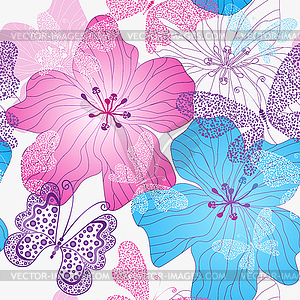 Seamless colorful floral pattern with flowers and - vector clipart