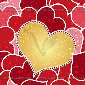 Valentines Day greeting card with golden heart - vector image