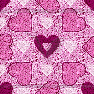 Валентинки с бесшовным рисунком из разноцветных сердечек в - векторная графика