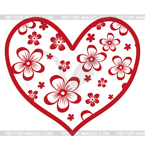 Decorative floral heart with red flowers isola - vector image