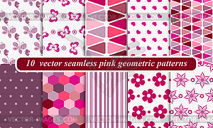 10 seamless pink geometric patterns - vector clipart
