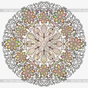 Circular pattern with lacy floral mandala - vector clipart