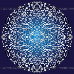 Doodle white big snowflake on dark blue gradient - vector image