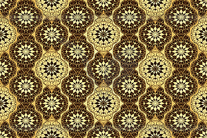 Seamless golden pattern with rhombuses and man - vector clip art