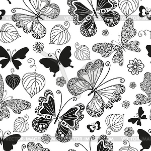 Seamless monochrome pattern with black doodle - vector image