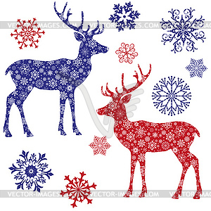 Set of decorative Christmas snowflakes and deer on - vector image