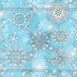 Christmas blue seamless pattern with snowflakes - vector image