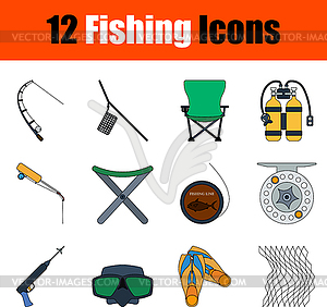 Fishing Icon Set - color vector clipart