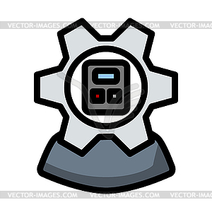 Analyst With Gear Hed And Calculator Inside Icon - vector clipart