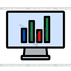 Монитор со значком диаграммы аналитики - цветной векторный клипарт