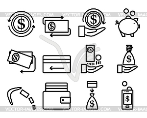 Money Icon Set - white & black vector clipart