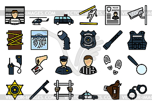Набор иконок полиции - иллюстрация в векторном формате