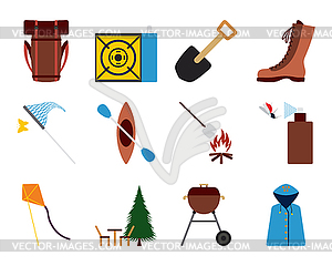 Camping Icon Set - color vector clipart