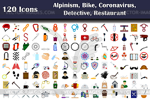 Set of 120 Alpinism, Bike, Sport, COVID-19, - vector clipart