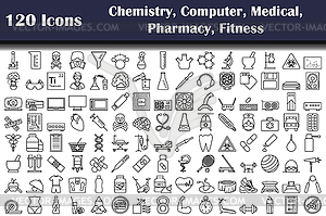 Набор из 120 иконок Химия, Компьютер, Медицина, - векторный рисунок