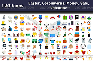 Set of 120 Easter, Money, Sale, Valentine, - vector image