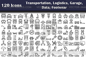 Комплект из 120 Транспортных средств, Логистики, Гаража, - векторное изображение клипарта