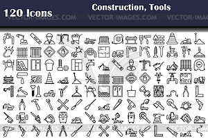 Набор из 120 значков для строительства и инструментов - клипарт в векторном виде