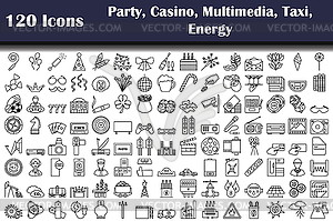 Set of 120 Party, Casino, Multimedia, Taxi, Energy - vector image