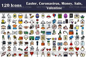 120 Icons Of Easter, Coronavirus, Money, Sale, - vector clipart