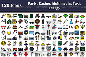 Set of 120 Party, Casino, Multimedia, Taxi, Energy - color vector clipart