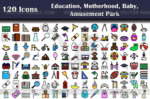 Set of 120 Education, Motherhood, Baby, Amusement - vector image