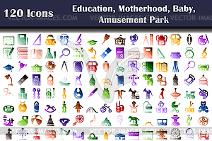 Set of 120 Education, Motherhood, Baby, Amusement - vector clipart