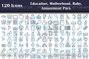 120 Icons Of Education, Motherhood, Baby, - vector clipart