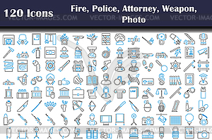 120 Icons Of Fire, Police, Attorney, Weapon, Photo - royalty-free vector clipart