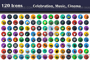 120 Icons Of Celebration, Music, Cinema - vector clip art