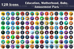 120 Icons Of Education, Motherhood, Baby, - vector clipart