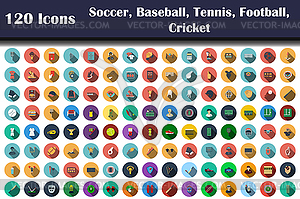120 Icons Of Soccer, Baseball, Tennis, Football, - vector image