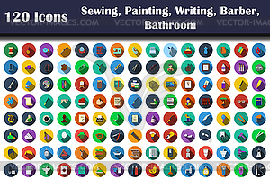 120 Icons Of Sewing, Painting, Writing, Barber, - vector clip art