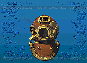 Old diver helmet - vector image